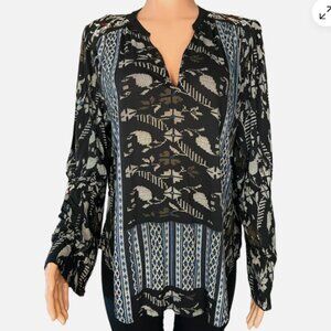 Lucky Brand Women's Boho Tunic Long Flared Sleeve V Neck Embroidered Size Small